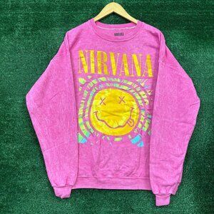 Nirvana pink Smiley crewneck sweater in size XL